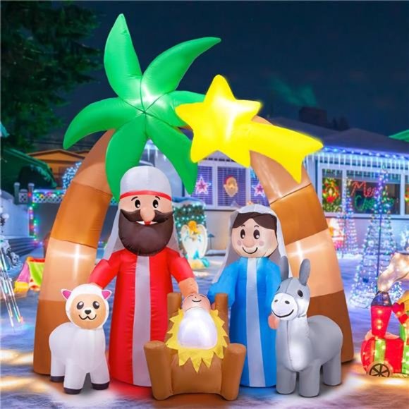 Holiday 8ft Christmas Inflatables Decorations Nativity Scene Led
